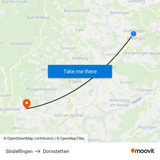 Sindelfingen to Dornstetten map