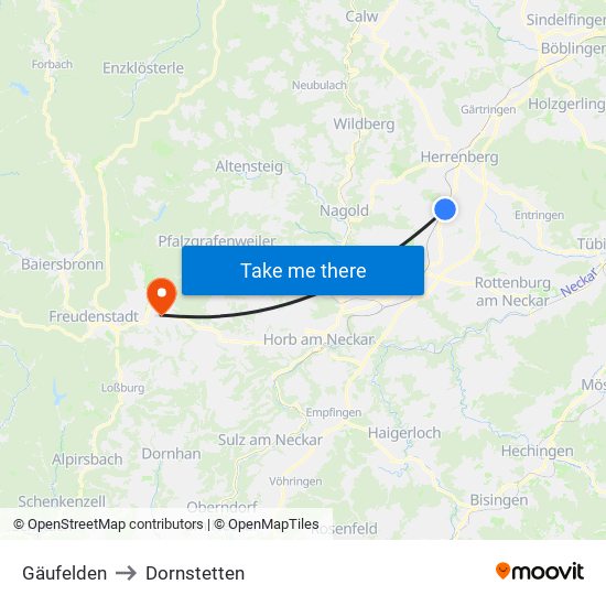 Gäufelden to Dornstetten map