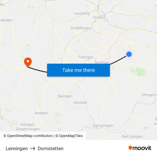 Lenningen to Dornstetten map