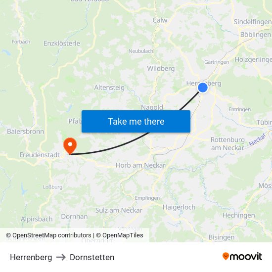 Herrenberg to Dornstetten map