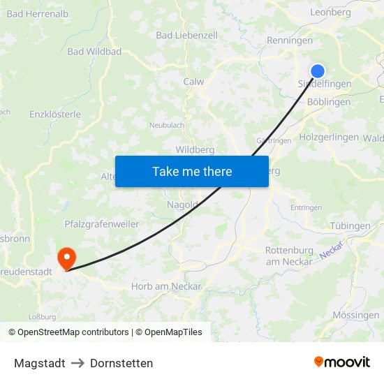 Magstadt to Dornstetten map