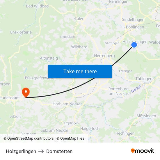 Holzgerlingen to Dornstetten map