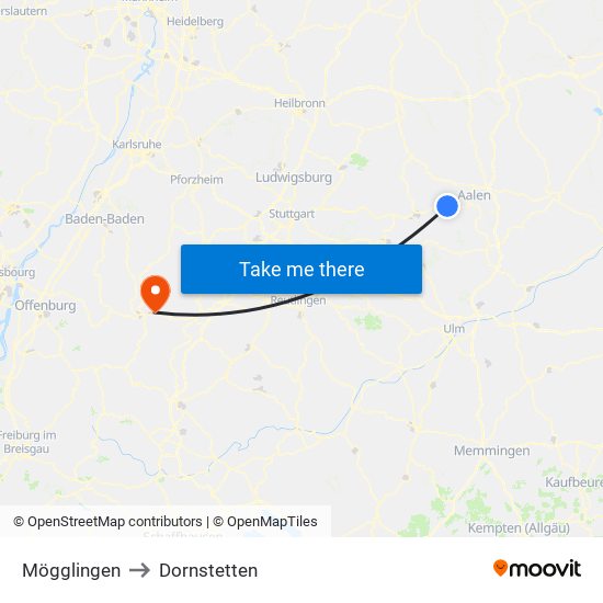 Mögglingen to Dornstetten map
