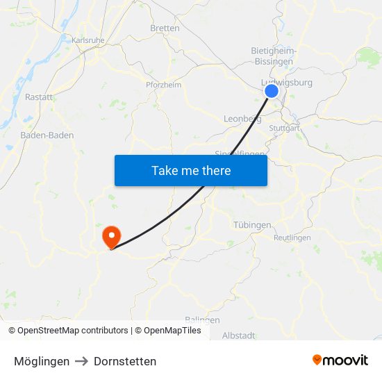 Möglingen to Dornstetten map