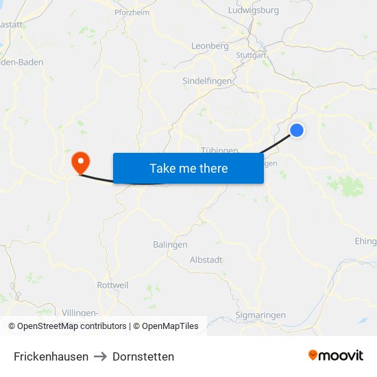 Frickenhausen to Dornstetten map