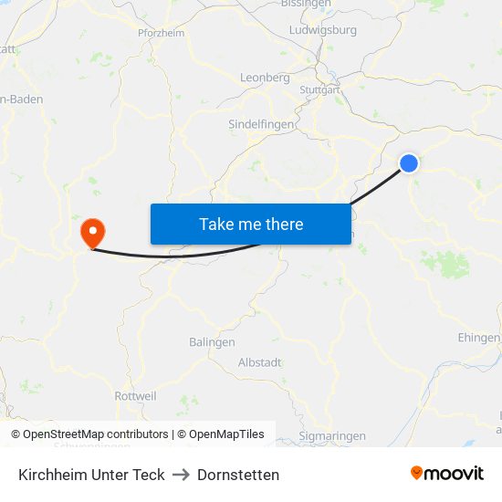 Kirchheim Unter Teck to Dornstetten map