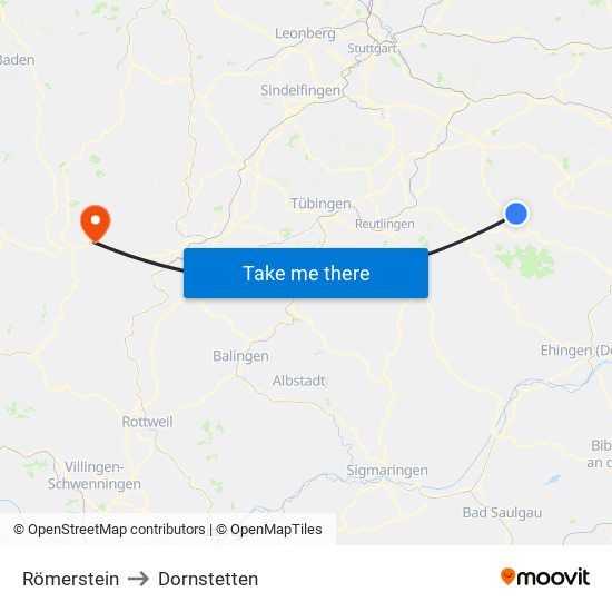 Römerstein to Dornstetten map