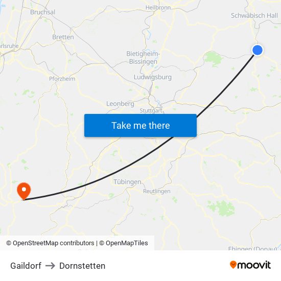 Gaildorf to Dornstetten map