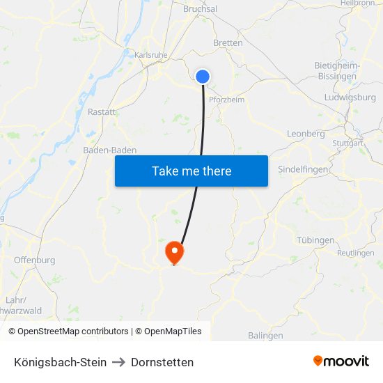 Königsbach-Stein to Dornstetten map
