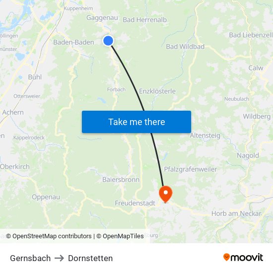 Gernsbach to Dornstetten map