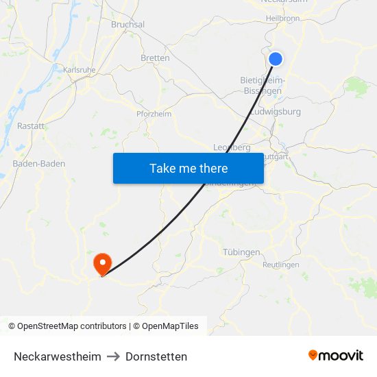 Neckarwestheim to Dornstetten map