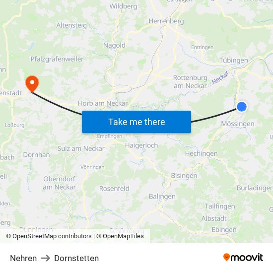 Nehren to Dornstetten map