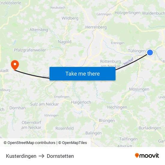 Kusterdingen to Dornstetten map