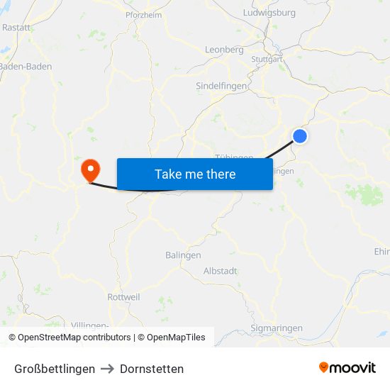 Großbettlingen to Dornstetten map