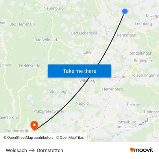 Weissach to Dornstetten map