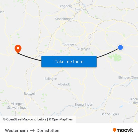 Westerheim to Dornstetten map