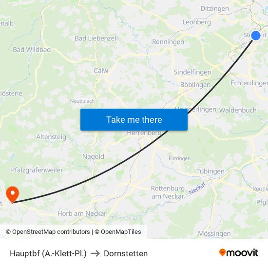 Hauptbf (A.-Klett-Pl.) to Dornstetten map