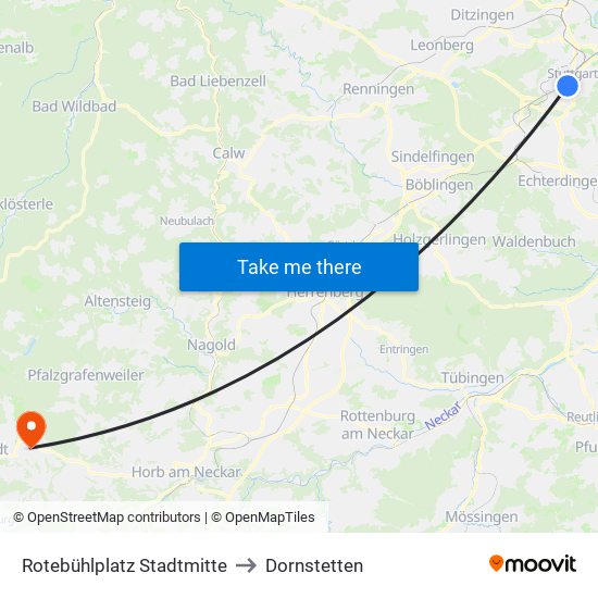 Rotebühlplatz Stadtmitte to Dornstetten map