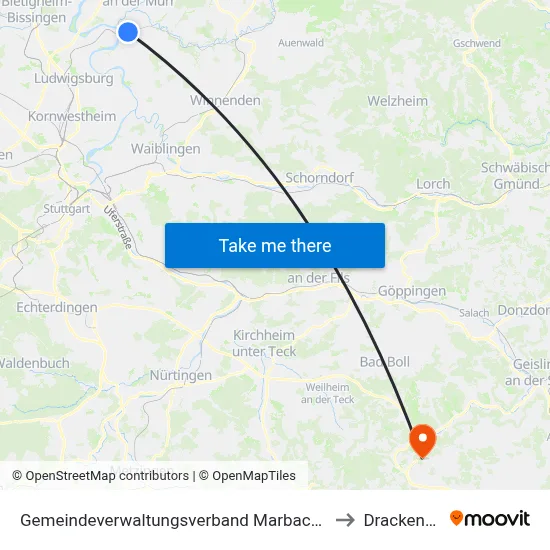 Gemeindeverwaltungsverband Marbach am Neckar to Drackenstein map
