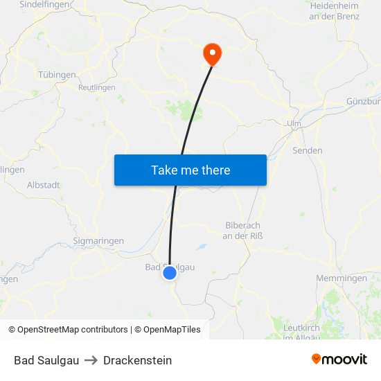 Bad Saulgau to Drackenstein map