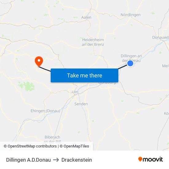 Dillingen A.D.Donau to Drackenstein map