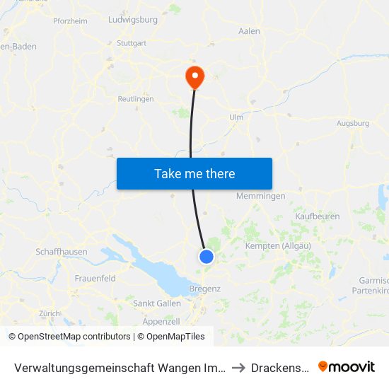 Verwaltungsgemeinschaft Wangen Im Allgäu to Drackenstein map