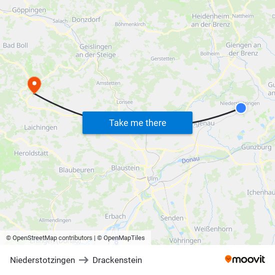 Niederstotzingen to Drackenstein map