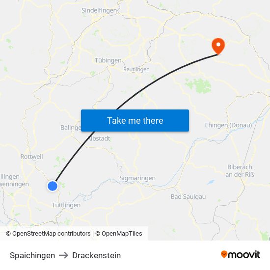 Spaichingen to Drackenstein map