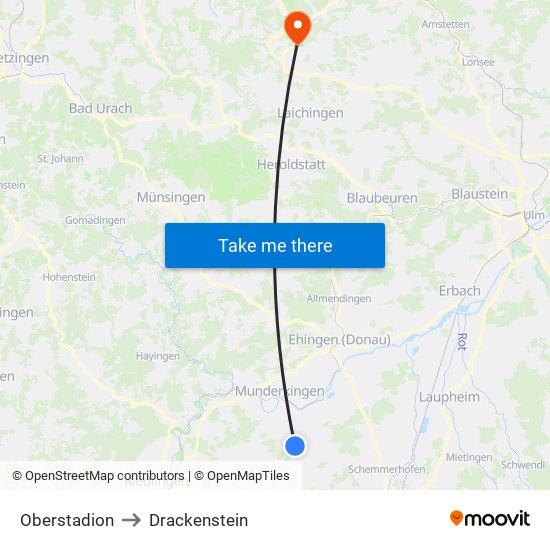 Oberstadion to Drackenstein map