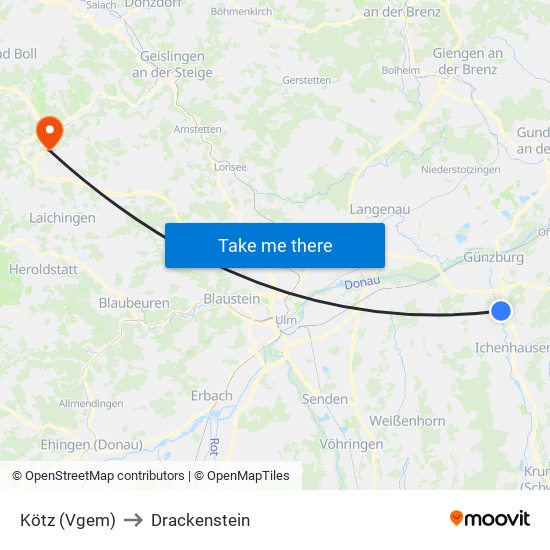 Kötz (Vgem) to Drackenstein map