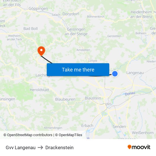 Gvv Langenau to Drackenstein map