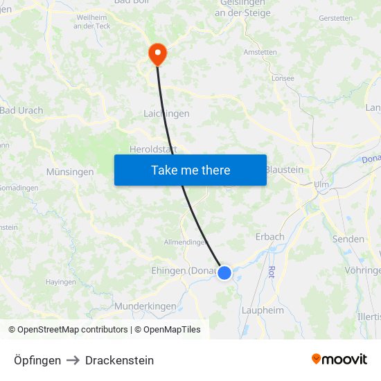 Öpfingen to Drackenstein map