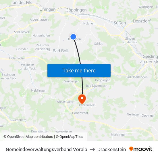 Gemeindeverwaltungsverband Voralb to Drackenstein map