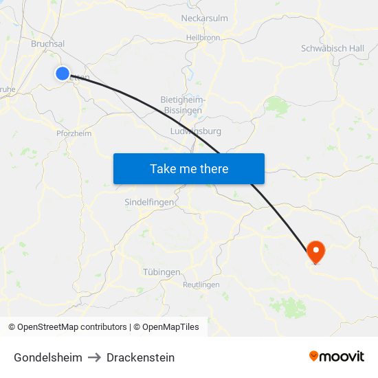 Gondelsheim to Drackenstein map