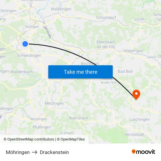 Möhringen to Drackenstein map