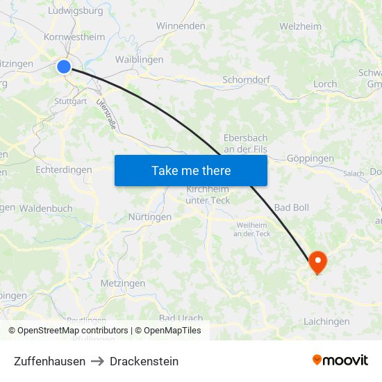 Zuffenhausen to Drackenstein map