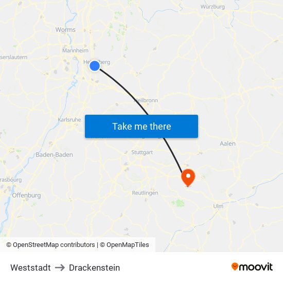 Weststadt to Drackenstein map
