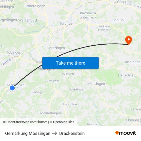 Gemarkung Mössingen to Drackenstein map