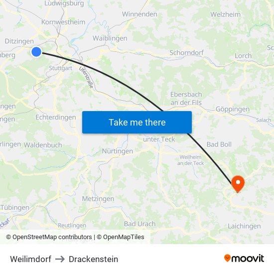 Weilimdorf to Drackenstein map