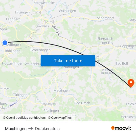 Maichingen to Drackenstein map