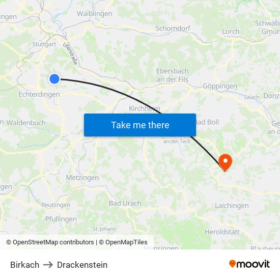 Birkach to Drackenstein map