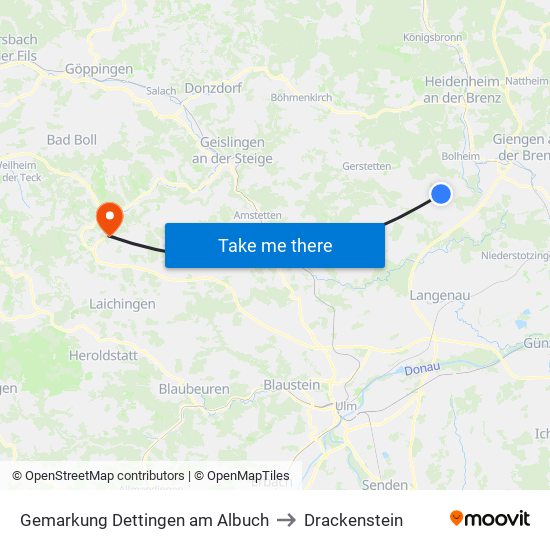 Gemarkung Dettingen am Albuch to Drackenstein map