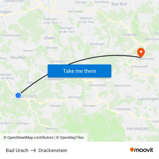 Bad Urach to Drackenstein map