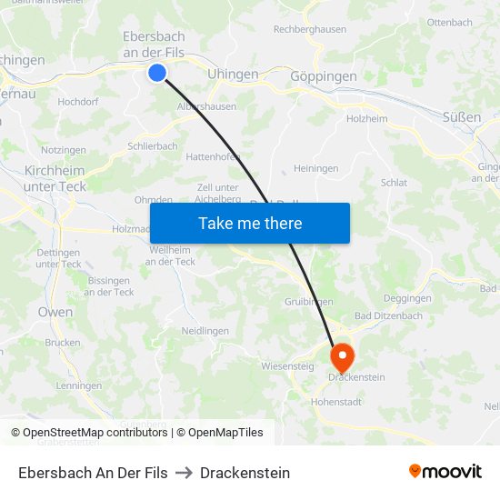 Ebersbach An Der Fils to Drackenstein map