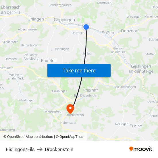 Eislingen/Fils to Drackenstein map