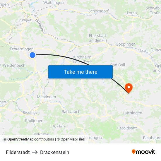 Filderstadt to Drackenstein map