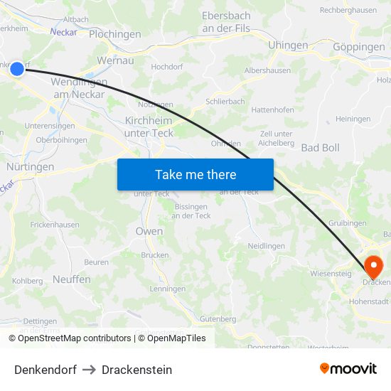 Denkendorf to Drackenstein map