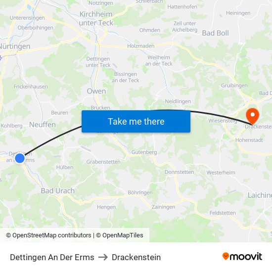 Dettingen An Der Erms to Drackenstein map