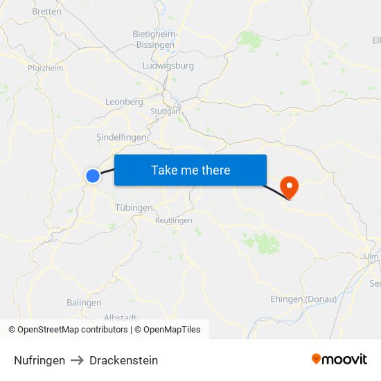 Nufringen to Drackenstein map
