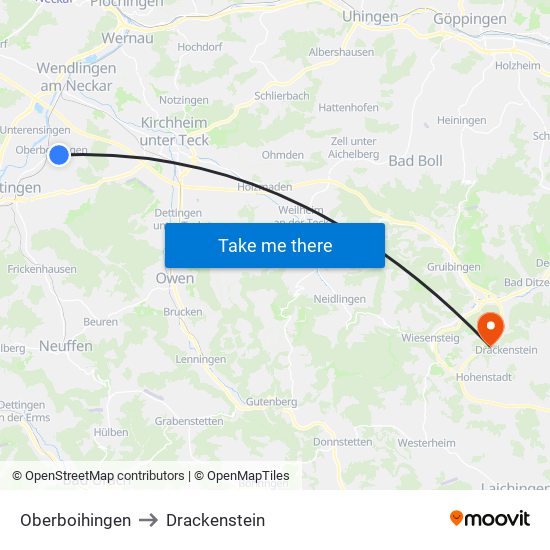 Oberboihingen to Drackenstein map